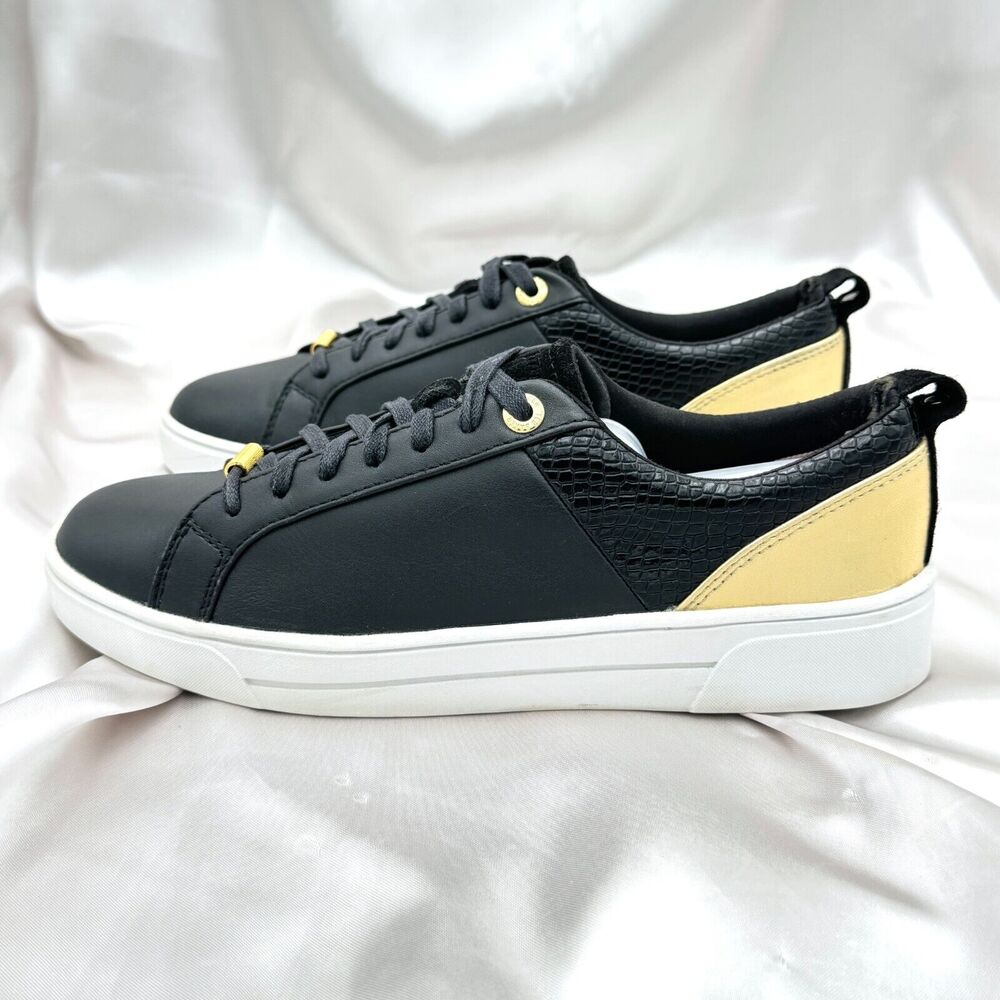 Ted Baker London Kulei Women's Size 7 Black Gold Leather Sneaker Shoes